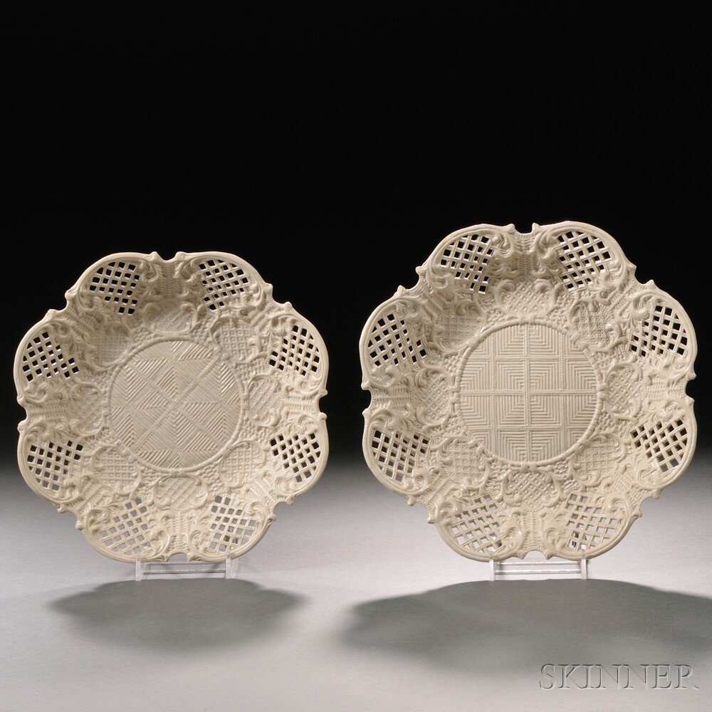 Appraisal: Two Staffordshire Salt-glazed Stoneware Dishes England c each with scalloped