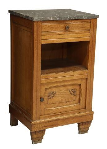 Appraisal: French Art Deco marble-top oak bedside cabinet c s- s