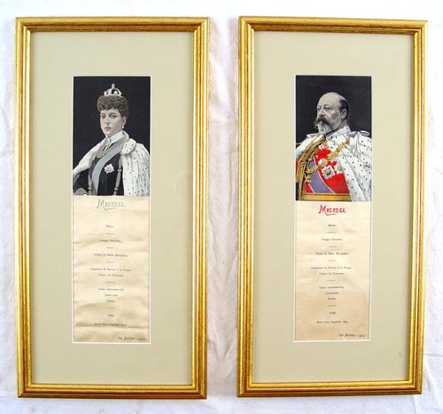 Appraisal: EDWARD VII ENGLISH STEVENSGRAPH MENUS DATED framed Stevensgraph menus depicting