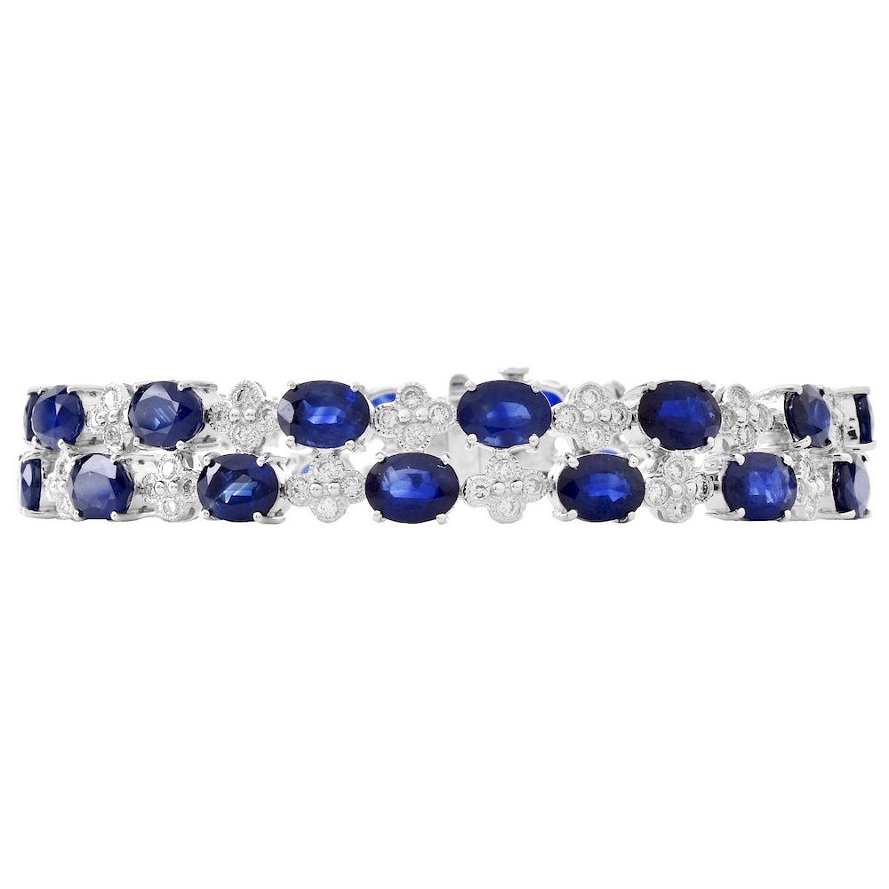 Appraisal: Sapphire Diamond and K Gold Bracelet Carat Oval Cut Sapphire