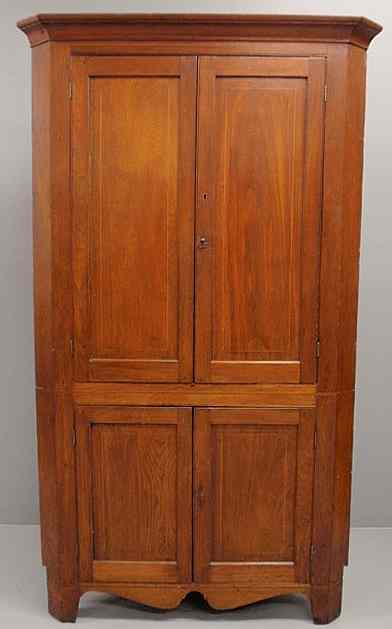 Appraisal: Rare Valley of Virginia inlaid walnut corner cupboard c with