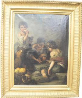 Appraisal: th century oil on canvas of three boys rolling dice