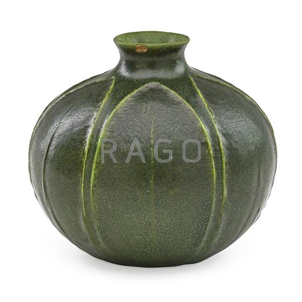 Appraisal: GRUEBY Spherical vase with leaves Condition Report chip to rim