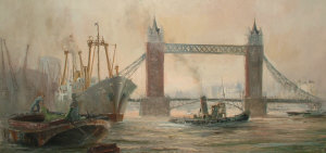 Appraisal: John late th century- Tower bridge and the Thames oil