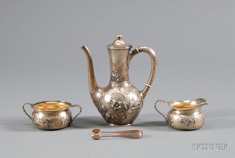 Appraisal: Dominick Haff Gold-washed Sterling Aesthetic Movement Demitasse Set comprising slender