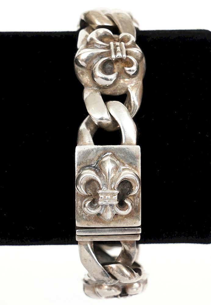 Appraisal: Chrome Hearts Fleur de Lis Sterling Bracelet Chrome Hearts Fleur