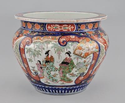 Appraisal: A Large Japanese Imari Porcelain Jardiniere Meiji Period Bulbous form