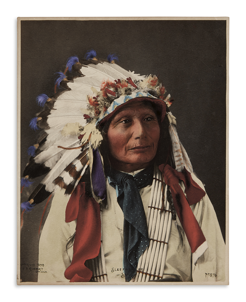 Appraisal: AMERICAN INDIANS--PHOTOGRAPHS Rinehart Frank A Sleeping Bear Sioux Hand-colored platinum