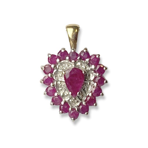 Appraisal: A CT Gold Ruby Diamond pendant With a central Pear