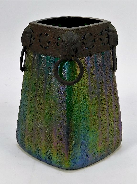 Appraisal: Art Nouveau Owl Bronze Mounted Art Glass Vase Austria Early