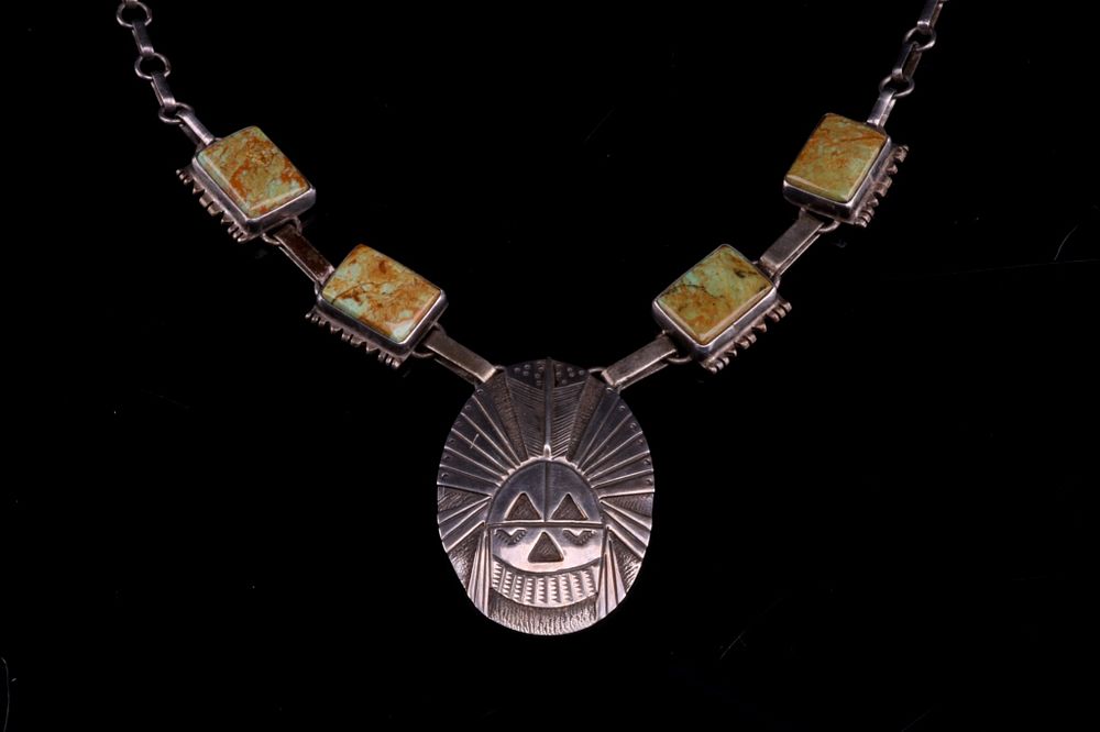 Appraisal: Navajo L Begay Silver Turquoise Kachina Necklace Featured in this