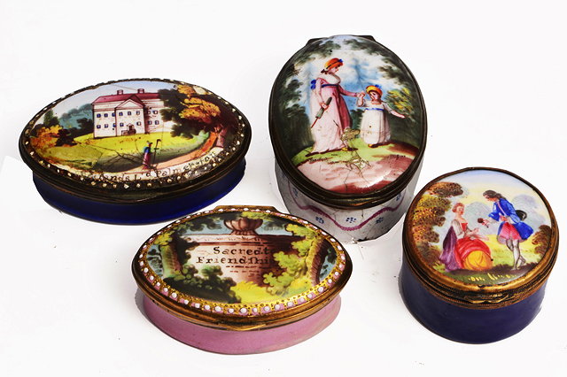 Appraisal: A GROUP OF FOUR GEORGE III ENAMEL PATCH BOXES two