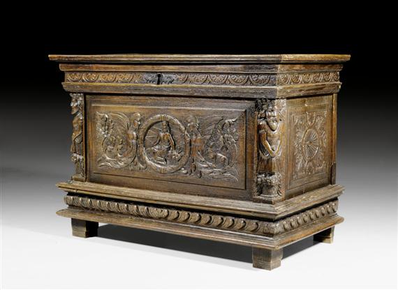 Appraisal: CARVED CHEST late Renaissance France th c Carved oak x