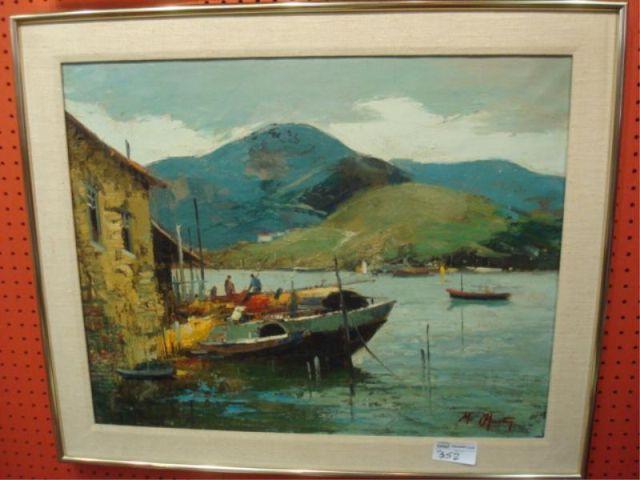 Appraisal: MARTIN M Oil on Canvas of Asian Fishing Scene From