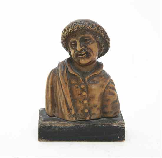 Appraisal: A Continental Carved Wood Bust depicting a man in a