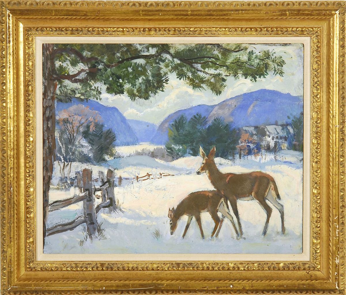 Appraisal: GIFFORD BEALAmerican - Winter landscape with deer Signed lower right