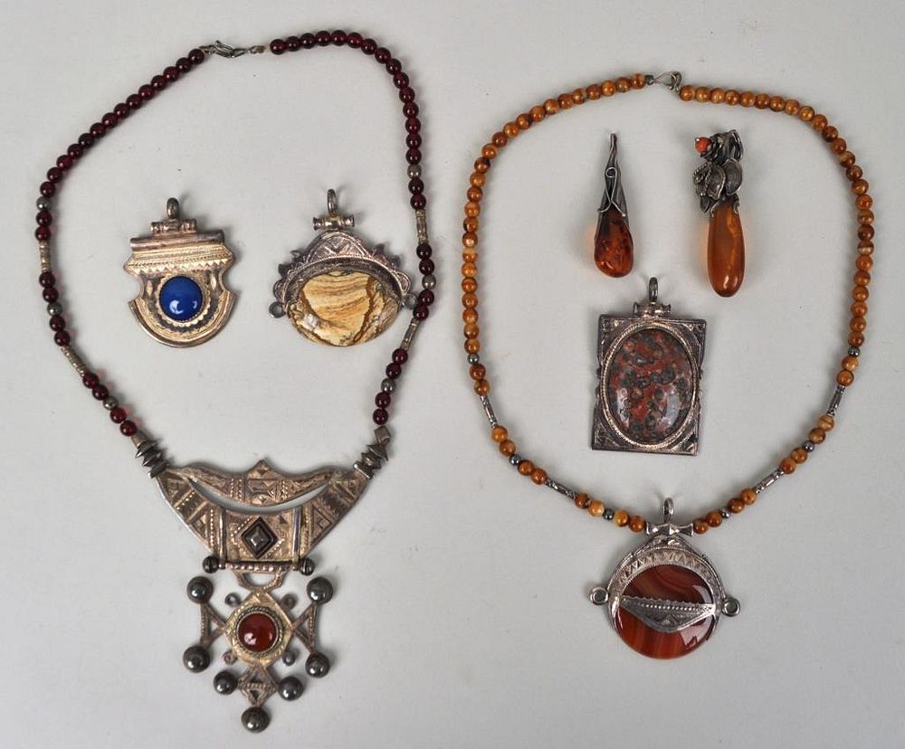 Appraisal: Group Ethnographic Jewelry comprising necklaces and pendants featuring various stones