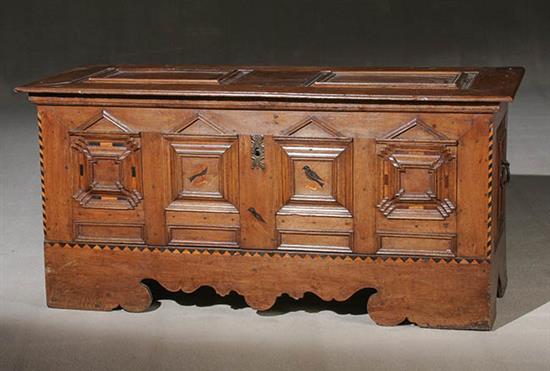 Appraisal: South German Ebonized and Satinwood Inlaid Oak Coffer Last Half