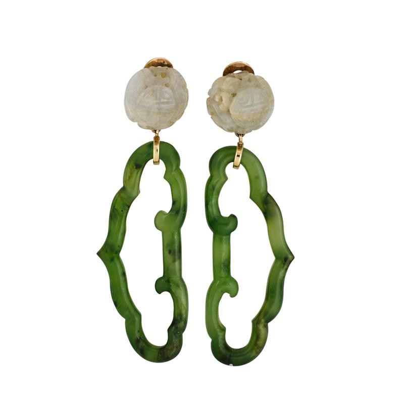 Appraisal: CHINESE JADE K GOLD EARRINGS Condition Report