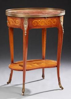 Appraisal: French Ormolu Mounted Marquetry Inlaid Mahogany Oval Marble Top Side