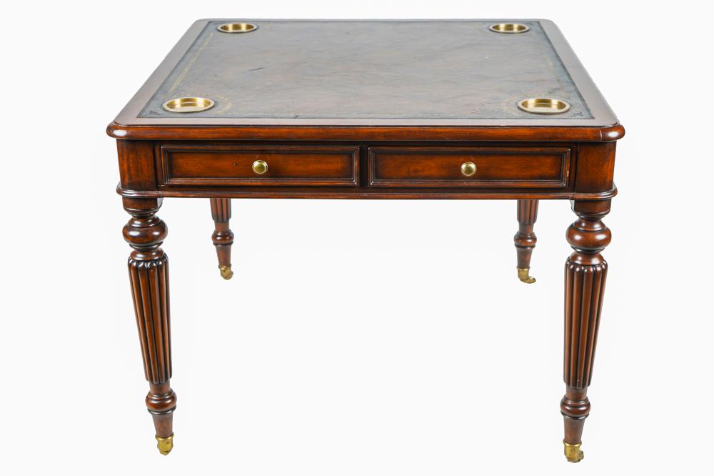 Appraisal: LLOYD BUXTON LEATHER-TOP GAME TABLElate th century with one drawer