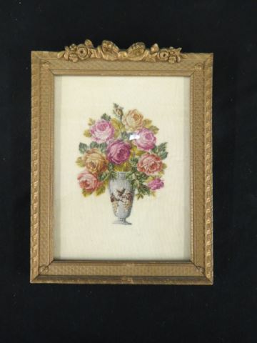 Appraisal: Fine Pettiprint Floral Still Life ornate French style frame overall