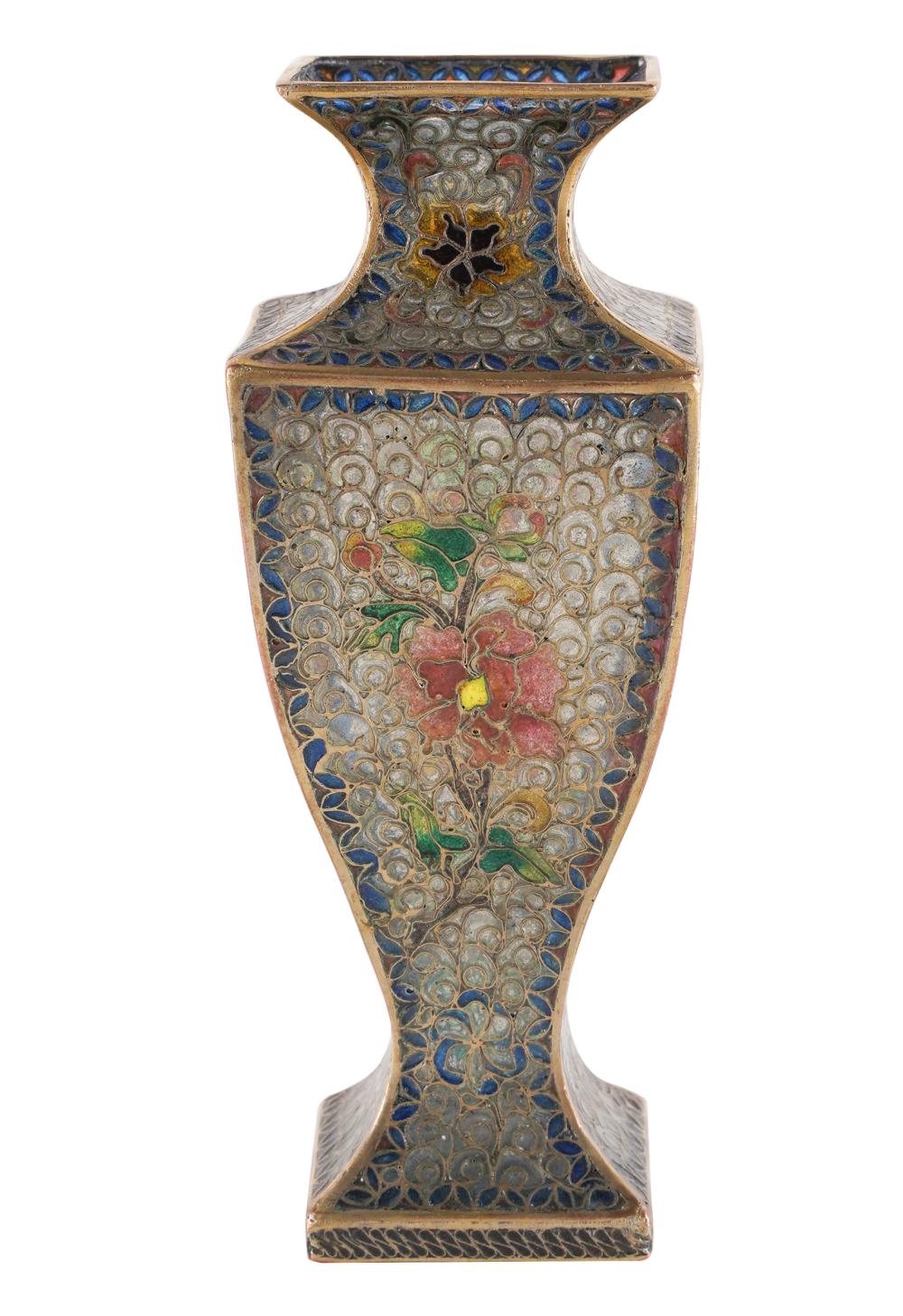 Appraisal: CHINESE PLIQUE A JOUR ENAMEL BRONZE VASEwith floral decoration inches