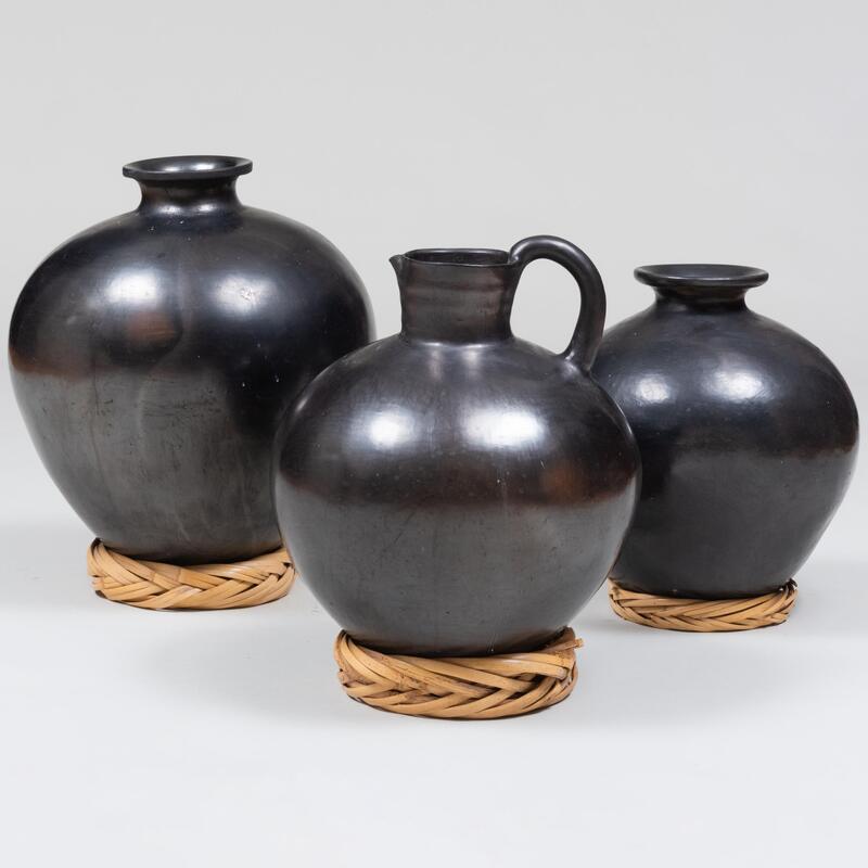 Appraisal: Group of Three Black Burnished Earthenware Pottery Vessels Possibly Moroccan