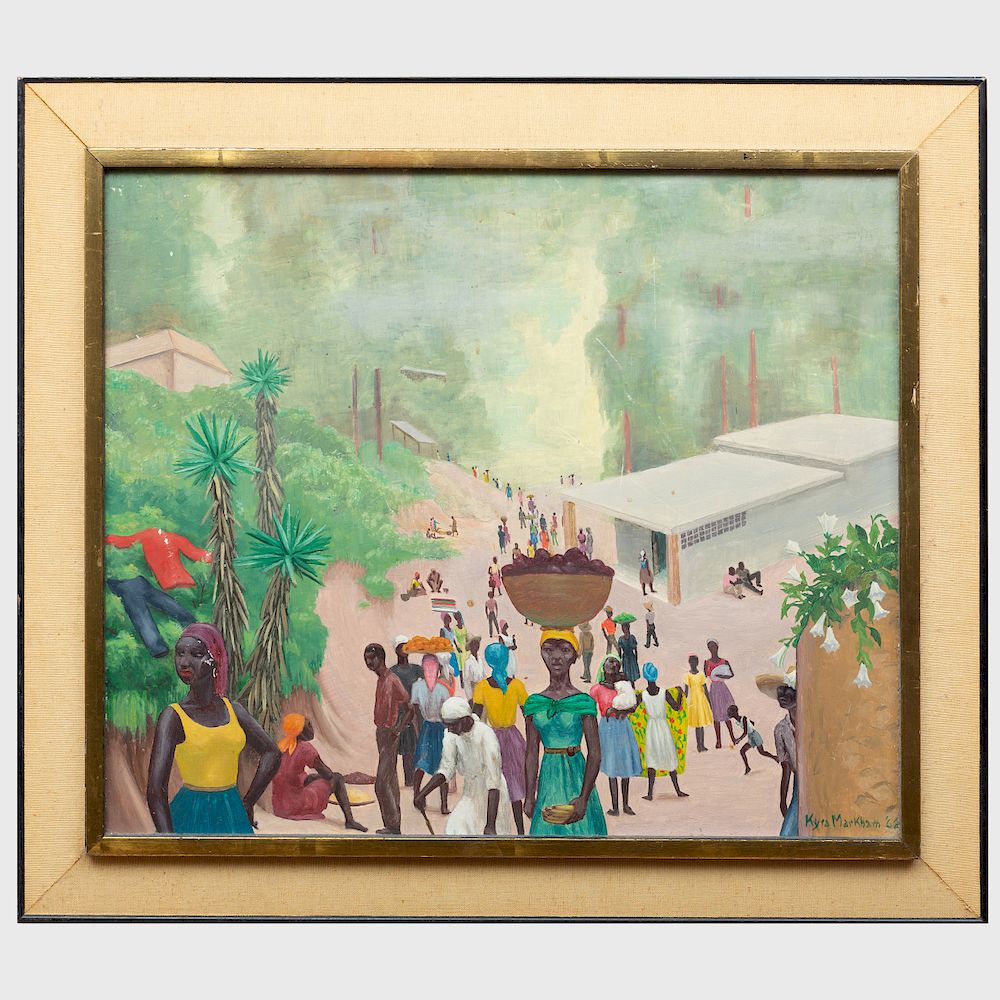 Appraisal: Kyra Markham - Haitian Scene Oil on board signed 'Kyra