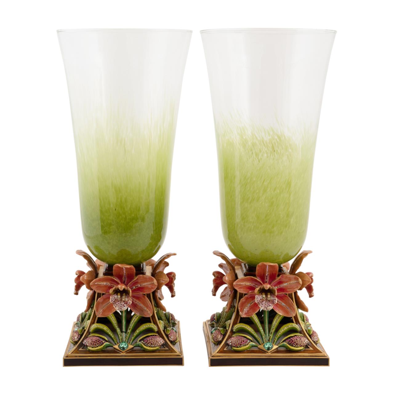 Appraisal: PAIR OF JAY STRONGWATER MONROE ORCHID VASES Pair of large