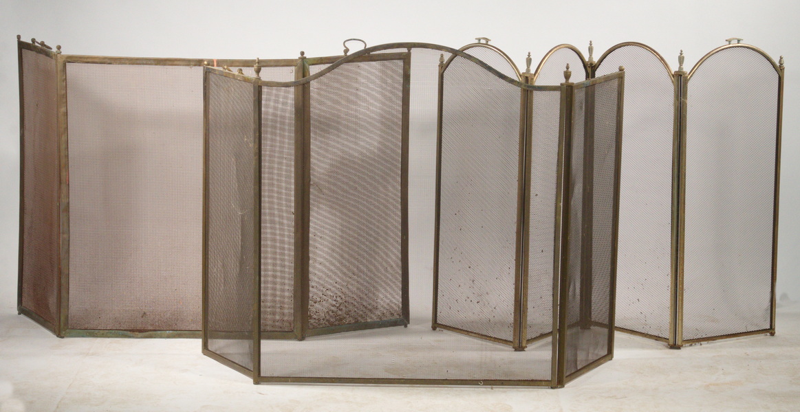 Appraisal: FOLDING FIREPLACE SCREENS Group of Vintage Brass Framed Folding Fireplace