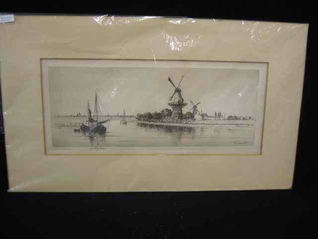 Appraisal: Frederick Leo Hunter engraving Dutch harbor pencil signed image area