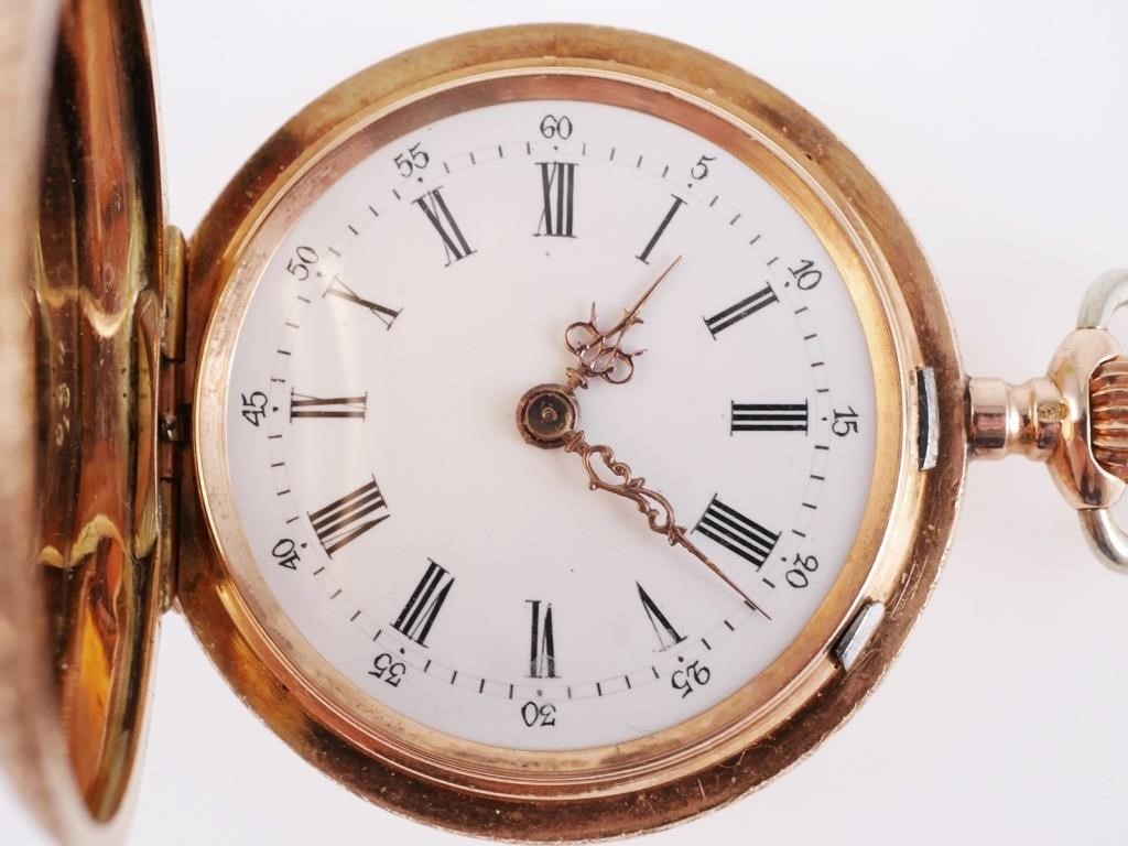 Appraisal: K yellow gold and enamel hunter case pocketwatch with hand