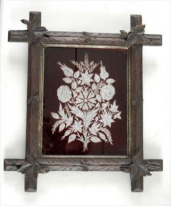 Appraisal: Victorian Ruby Flashed Glass and Silver Foil Picture Framed x