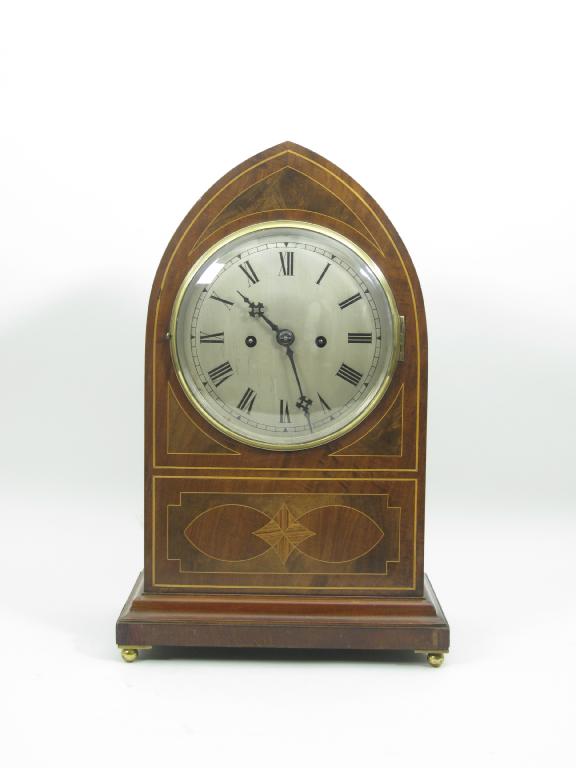 Appraisal: A th Century mahogany Lancet Clock with twin fusee eight