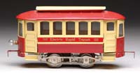 Appraisal: LIONEL STANDARD GAUGE FOUR WHEEL TROLLEY CAR Contemporary trolley embossed