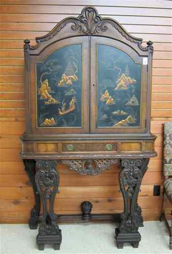 Appraisal: LOUIS XIV STYLE JAPANNED AND CARVED WALNUT CHINA CABINET ON