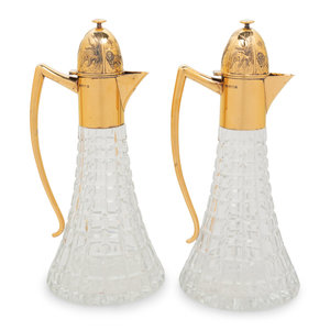 Appraisal: A Pair of English Silver-Gilt Mounted Cut Glass Decanters Sarah