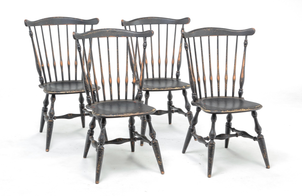 Appraisal: FOUR DAVID T SMITH DECORATED WINDSOR STYLE CHAIRS Mid th