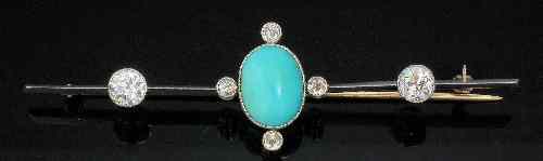 Appraisal: A s white metal mounted turquoise and diamond set bar