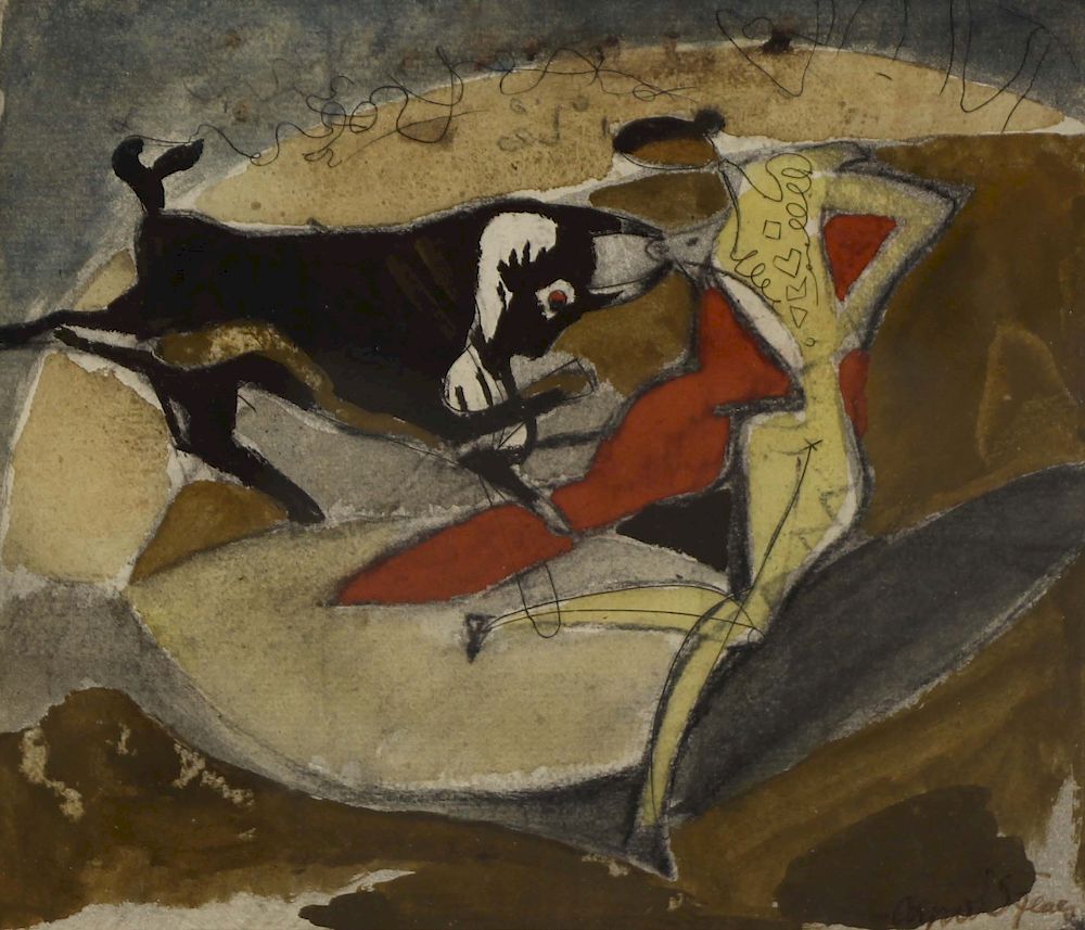 Appraisal: ARPAD SZENES HUNGARIAN ACTIVE IN FRANCE - Gouache Bullfight Scene