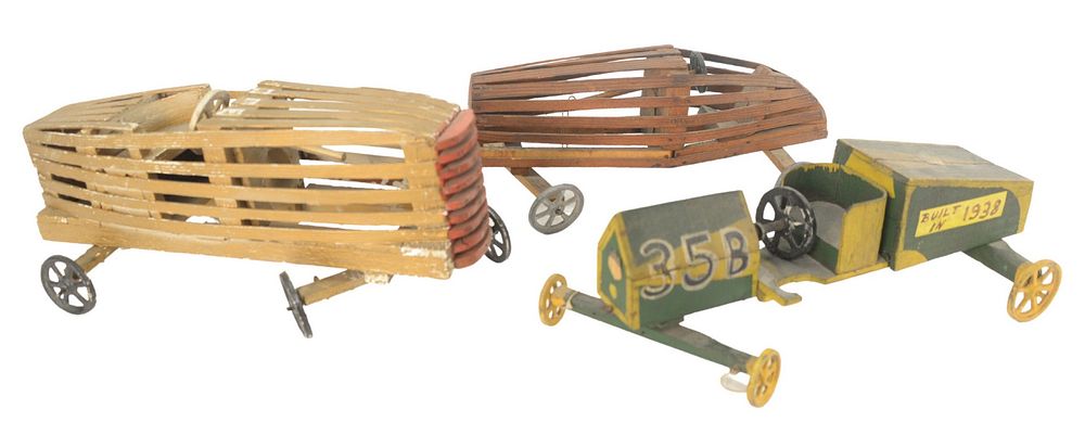 Appraisal: Three American Soap Box Derby Car Models having wood frames