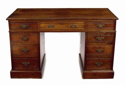 Appraisal: A late Victorian walnut twin pedestal desk the rectangular moulded