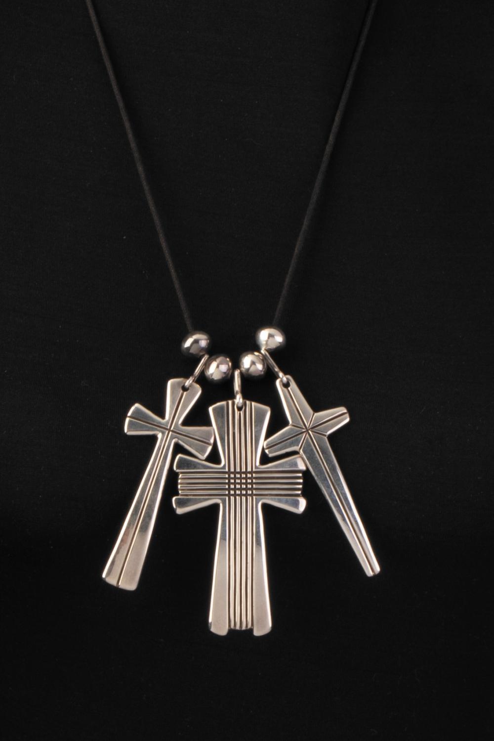 Appraisal: CIPPY CRAZYHORSE THREE SILVER CROSS PENDANT NECKLACE CA Cippy CrazyHorse