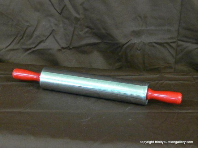 Appraisal: Red Handled Stainless Steel Rolling Pin - in very good