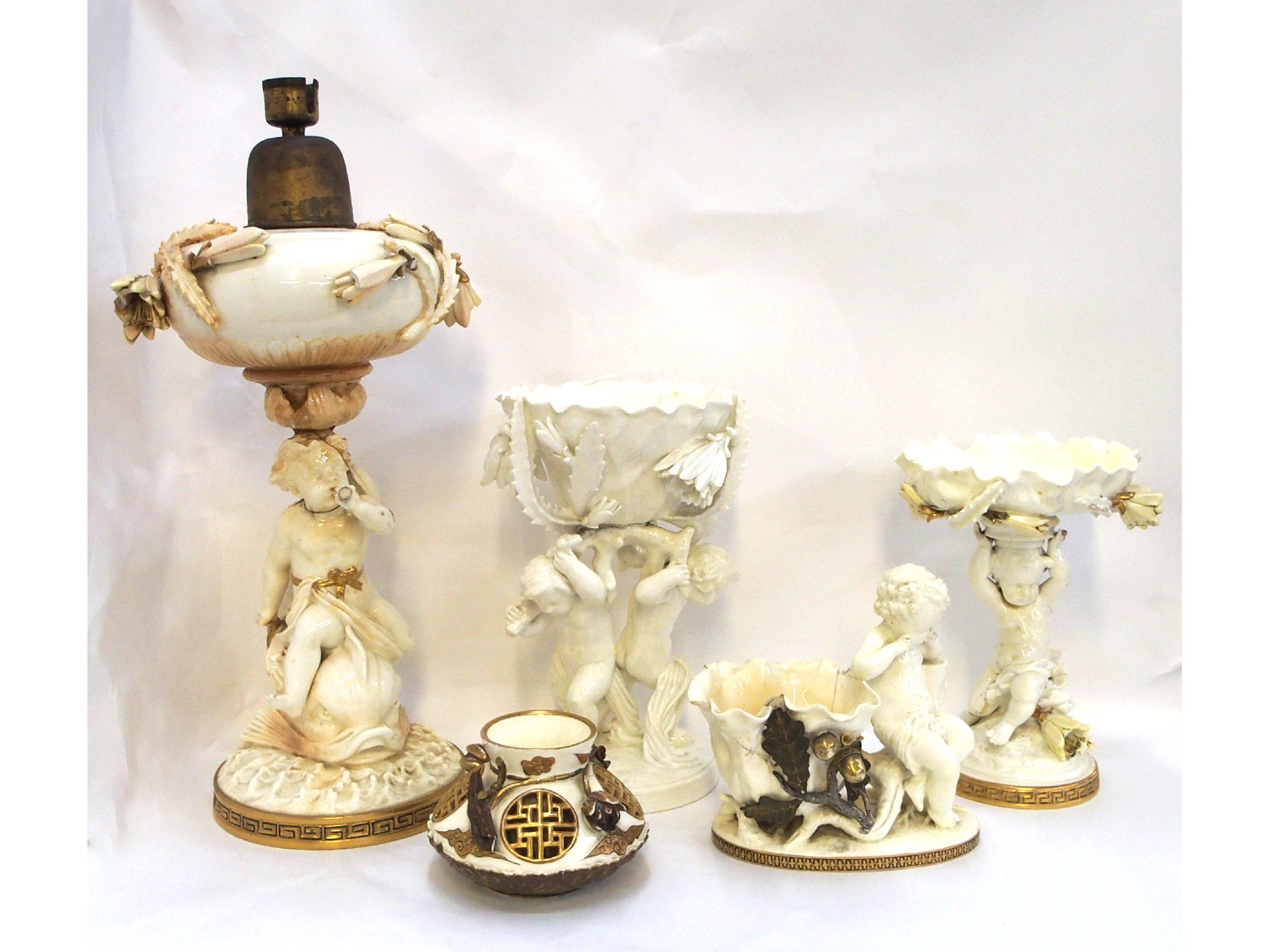 Appraisal: Assorted Moore pottery including lamp base comports vase etc