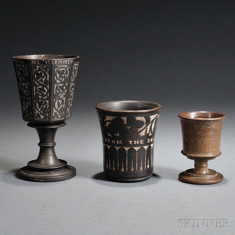 Appraisal: Three Carved Dead Sea Stone Cups late th century two