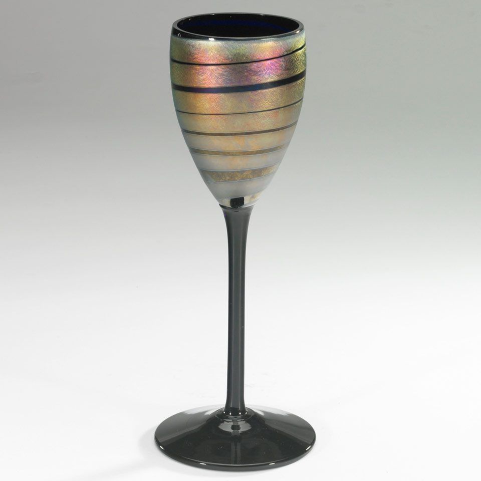 Appraisal: Steven Maslach American b Iridescent Glass Goblet c engraved Maslach