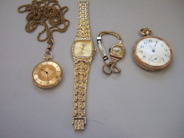 Appraisal: A Victorian gold cased openfaced fob watch the decorated gilt