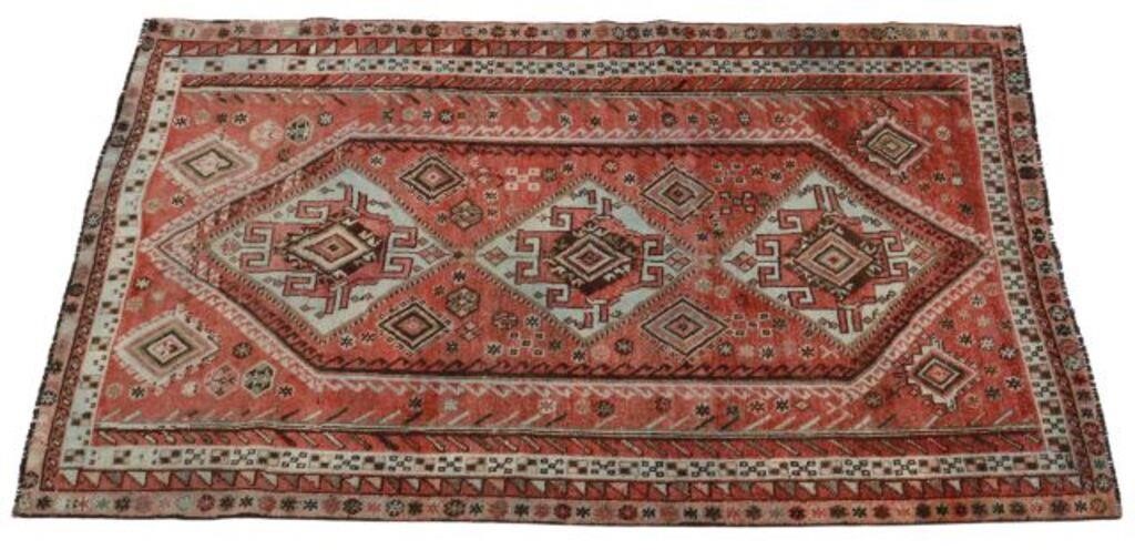 Appraisal: Hand-tied Persian Shiraz wool rug approx ' l 'w